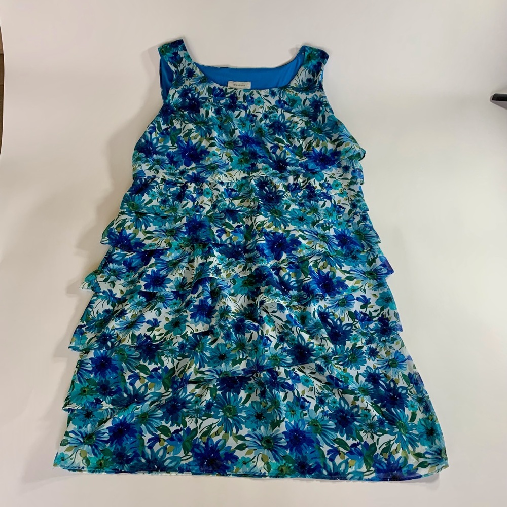 Dressbarn Blue Floral Sleeveless Dress Size 14 MIDI